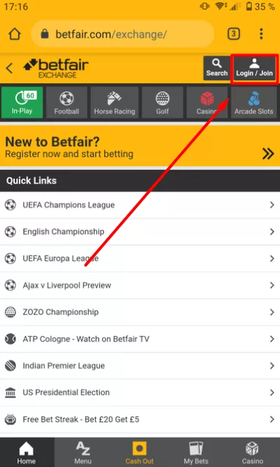 Betfair Login-Join